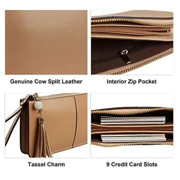 befen Leather Wristlet Clutch - RFID Blocking Multi-Pocket Organizer