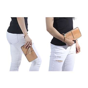 befen Genuine Leather Wristlet Clutch for Women, Multi-Pocket Phone Organizer with 9 Card Slots, Perfect for Weddings Parties Shopping and Travel with RFID Blocking(Tan)