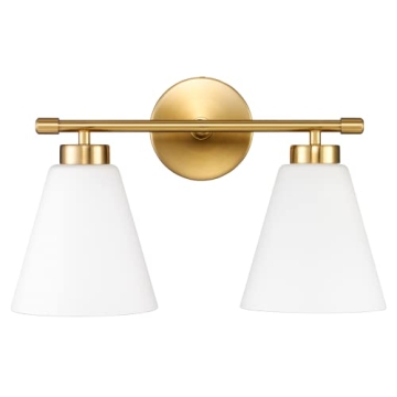 Hamilyeah Gold Bathroom Vanity Light Fixture with Frosted Glass Shade, 2 Light Vanity Lighting Fixtu...