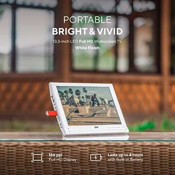 Tyler 13.3” Portable TV LCD Monitor 1080P Rechargeable Lithium Battery Operated, 3 Antenna, HDMI, ...