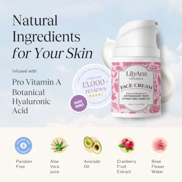 LilyAna Naturals Face and Neck Moisturizer for Women and Men - Moisturizer Face and Neck Cream for Dry Skin and Dark Spot Brightening - Rose and Pomegranate Extracts - 1.7oz
