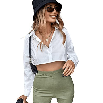 SweatyRocks Women's Long Sleeve Cropped Button Blouse