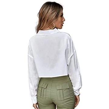 SweatyRocks Women's Long Sleeve Cropped Button Blouse