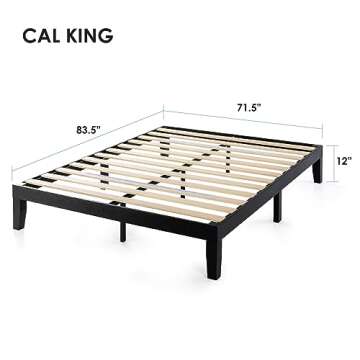 Mellow Naturalista Classic 12 Inch Solid Wood Platform Bed with Wooden Slats, Cal King, Black