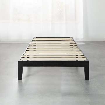 Mellow Naturalista Classic 12 Inch Solid Wood Platform Bed with Wooden Slats, Cal King, Black