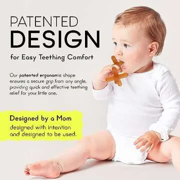 Moonjax Natural Rubber Baby Teething Toys - Baby teether for Infants, Toddlers, Newborns, CPSIA Certified