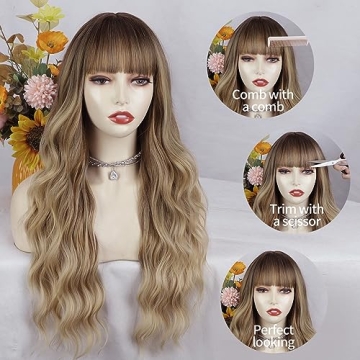 Stunning Lativ Ombre Blonde Wig with Bangs for Women