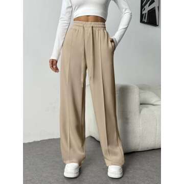 PINSPARK Baggy Wide Leg Sweatpants for Women Casual Pant Straight Leg Pants with Pocket and Drawstring Moon Gray XS