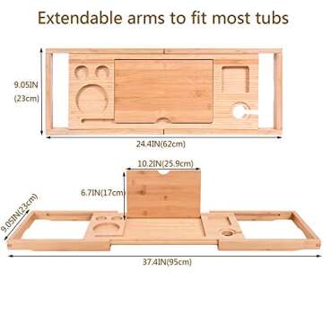 Bamboo Bathtub Tray Caddy for Wine and Reading