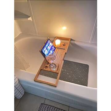 Bamboo Bathtub Tray Caddy for Wine and Reading