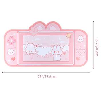 BelugaDesign Bunny Desk Pad | NS Switch Keyboard Gaming Mat Large Mat Mousepad | Pastel Pink Easter Animal Kawaii Cute Anime Desk Blotter Protector (Pink Rabbit, Large)