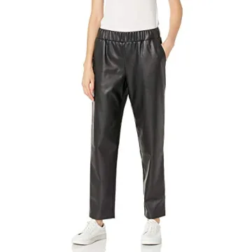The Drop Women's @lisadnyc Slim Faux Leather Jogger Pants in Black