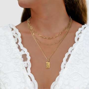 NAWU Layered Necklaces for Women,18K Gold Necklace for Women Trendy,Adjustable Necklace with Lobster...