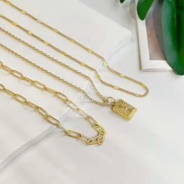 NAWU Layered Necklaces for Women,18K Gold Necklace for Women Trendy,Adjustable Necklace with Lobster Clasp,Gold Chain Set for Women Gifts