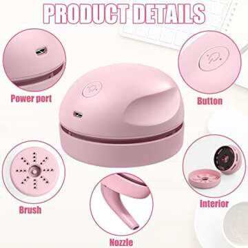 prowithlin Portable Desktop Vacuum Cleaner, USB Charging, Pink, Best for Cleaning Dust, Crumbs, Piano, Computer, Car etc.