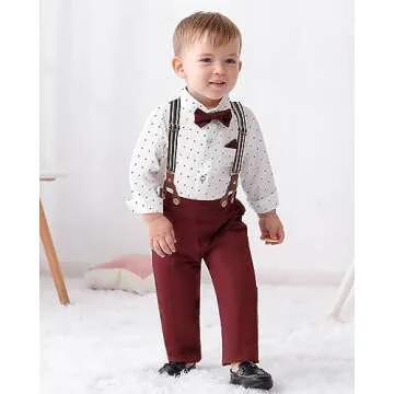 Disaur Toddler Boy Dress Outfit with Bow Tie & Suspenders