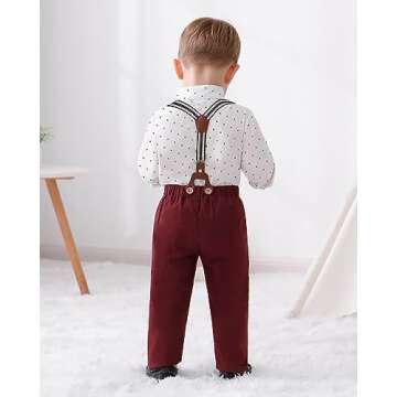 Disaur Toddler Boy Dress Outfit with Bow Tie & Suspenders