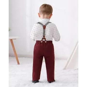 Disaur Toddler Boy Dress Outfit with Bow Tie & Suspenders