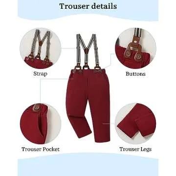 Disaur Toddler Boy Dress Outfit with Bow Tie & Suspenders