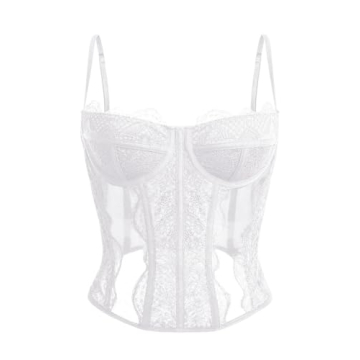 Dealmore Corset Tops for Women - Lace Mesh Spaghetti Strap Top for Date Night and Party Outfits