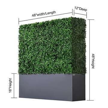 AGPL New Generation Artificial Hedge Green Wall with Dark Gray 201 Stainless Steel Planter Box (48" H 48" W12 D)
