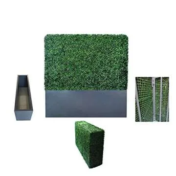 AGPL New Generation Artificial Hedge Green Wall with Dark Gray 201 Stainless Steel Planter Box (48" H 48" W12 D)