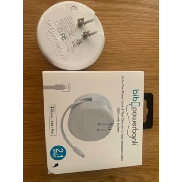 Bibicord Portable Wall Charger with Retractable Lightning Cable & 2500 mAh Battery (Provide 60% Coverage) 3-in-One Accessory Compatible iPhone 14/14 Pro Max/13/13 Pro Max/12/12 Pro