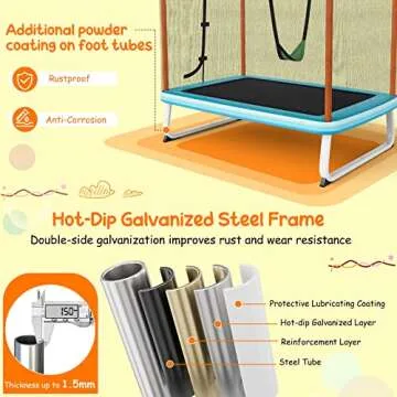 GYMAX Kids ASTM Approved Trampoline with Swing & Bar