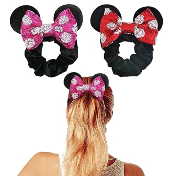 Styla Hair 2pk Mouse Ear Scrunchies for Kids Velvet Hair Bow Scrunchies for Women - Sparkle Sequins ...