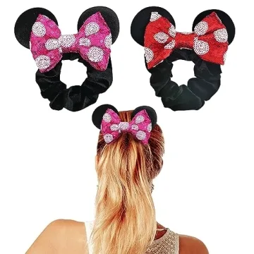 Styla Hair 2pk Mouse Ear Scrunchies for Kids Velvet Hair Bow Scrunchies for Women - Sparkle Sequins ...