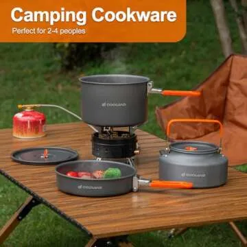 Odoland Camping Cookware Mess Kit, Camping Cooking Pot Fry Pan and 1.6L Kettle Set, Portable Camping Cookware Set with Mesh Bag for Camping, Backpacking, Outdoor Cooking and Picnic, for 3-4 People