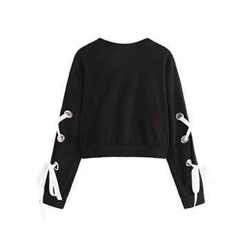 Casual Lace Up Long Sleeve Pullover Crop Top Sweatshirt