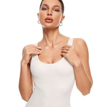 INLYRIC Women's Scoop Square Neck Sleeveless Bodysuit Ribbed Long Sleeve Tank Tops Slimming Body Suits Jumpsuits Iceland White X-Small