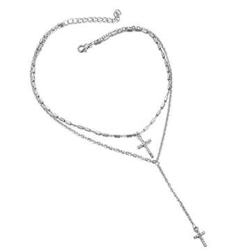 Aimimier Layered Choker Necklace Cross Necklace Rhinestone Cross Charm Pendant Necklace Bohemia Jewe...