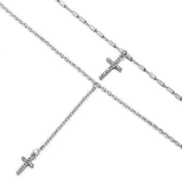 Aimimier Layered Choker Necklace Cross Necklace Rhinestone Cross Charm Pendant Necklace Bohemia Jewelry for Women(Silver)