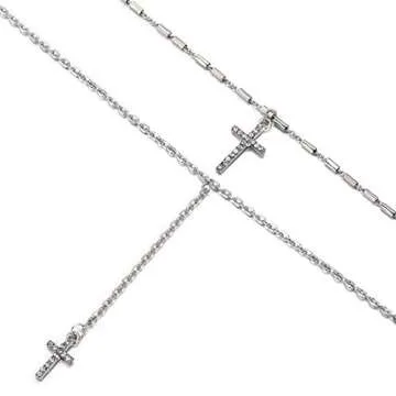 Aimimier Layered Choker Necklace Cross Necklace Rhinestone Cross Charm Pendant Necklace Bohemia Jewelry for Women(Silver)