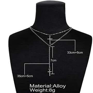 Aimimier Layered Choker Necklace Cross Necklace Rhinestone Cross Charm Pendant Necklace Bohemia Jewelry for Women(Silver)