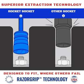 13 Piece Bolt Extractor Set | Made in USA Turbo Sockets for Stripped, Rounded, Frozen Bolts & Nuts | ⅜” Drive Impact Grade Lug Nut & Bolt Remover Kit | Nut Extractor Socket Set