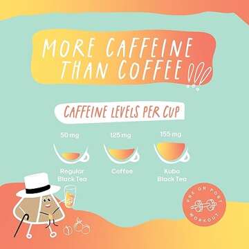 Kubo Tea, Peach Mango Black Iced Tea, Organic High Caffeine Tea, 20 Servings (155mg Caffeine each), Pillow Tea Bags, Compostable Packaging, Healthy Coffee Substitute