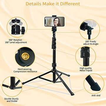 TINOSP 10" Selfie Ring Light with 61" Tripod Stand & 2 Cell Phone Holders for Zoom/Makeup, Dimmable Led Ring Light with Remote Compatible with YouTube/Live/Tiktok/Instagram, Fit for Gopro & Camera