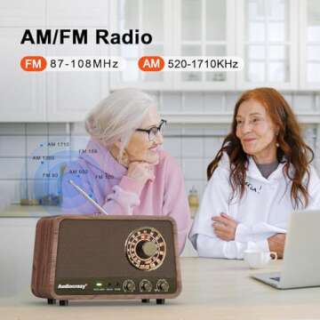 Audiocrazy AM FM Radio Retro Table Top Radio with Bluetooth Speaker,Vintage Wooden Finish Radio Plug...