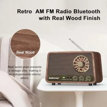 Audiocrazy AM FM Radio Retro Table Top Radio with Bluetooth Speaker,Vintage Wooden Finish Radio Plug in Wall for Home, Office,Aux in, Headphone Jack, Bass Control