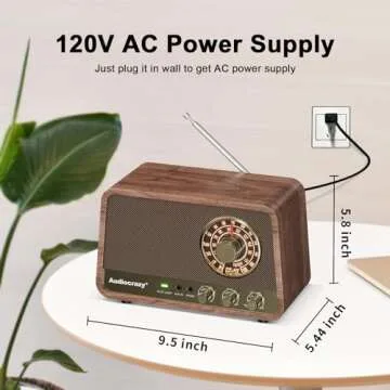 Audiocrazy AM FM Radio Retro Table Top Radio with Bluetooth Speaker,Vintage Wooden Finish Radio Plug in Wall for Home, Office,Aux in, Headphone Jack, Bass Control
