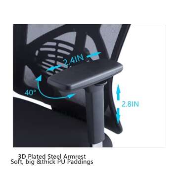 Ticova Ergonomic Office Chair - High Back Desk Chair with Adjustable Lumbar Support & 3D Armrest - 130°Reclining & Rocking Mesh ComputerChair with Thick Seat Cushion & Rotatable Headrest