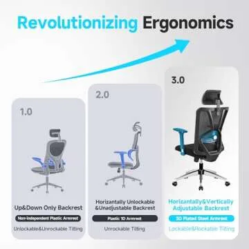 Ticova Ergonomic Office Chair - High Back Desk Chair with Adjustable Lumbar Support & 3D Armrest - 130°Reclining & Rocking Mesh ComputerChair with Thick Seat Cushion & Rotatable Headrest