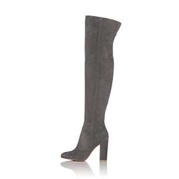 FSJ Women Fashion Thigh High Long Boots Over The Knee Chunky High Heels Stretch Shoe Size 7 Grey