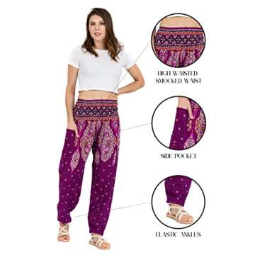 LOFBAZ Harem Pants for Women Yoga Boho Hippie Clothing Womens Palazzo Bohemian Pajama Beach Indian Gypsy Genie Clothes Floral 1 Purple S