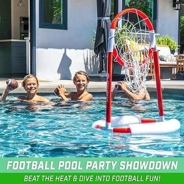 GoSports Splash Pass Floating Pool Football Game Includes Hoop, 4 Footballs and Pump
