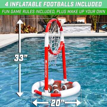 GoSports Splash Pass Floating Pool Football Game Includes Hoop, 4 Footballs and Pump