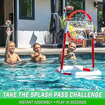 GoSports Splash Pass Floating Pool Football Game Includes Hoop, 4 Footballs and Pump